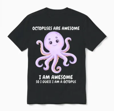 Cute Smiling Lila Octopus Unisex T-Shirt - Black