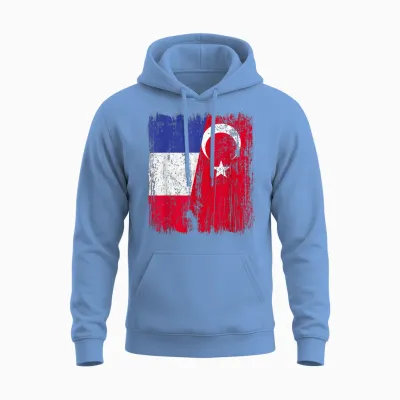 Half Flag of France Turkey Turkey Unisex Hoodie - Carolina Blue