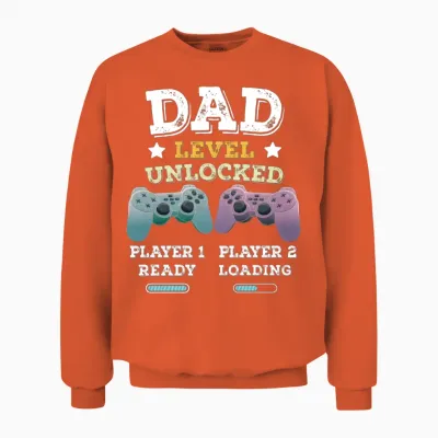 Dad Level Unlocked Pregnancy Announcement Gamer Unisex Sweatshirt - Orange