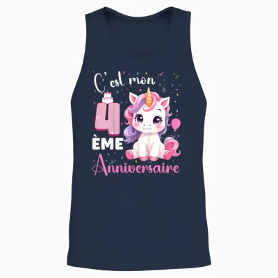 Enfant C'est Mon 4 ème Anniversaire Unicorn Birthday 4 Years T-Shirt, Black, 2 Unisex Tank Top - Navy