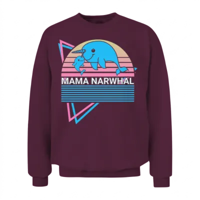 Narwhal Mama Retro Unisex Sweatshirt - Maroon