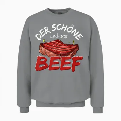 T-Shirt with German Text "der Schöne Und Das Beef Grillen" [german Language, Black Unisex Sweatshirt - Sport Grey