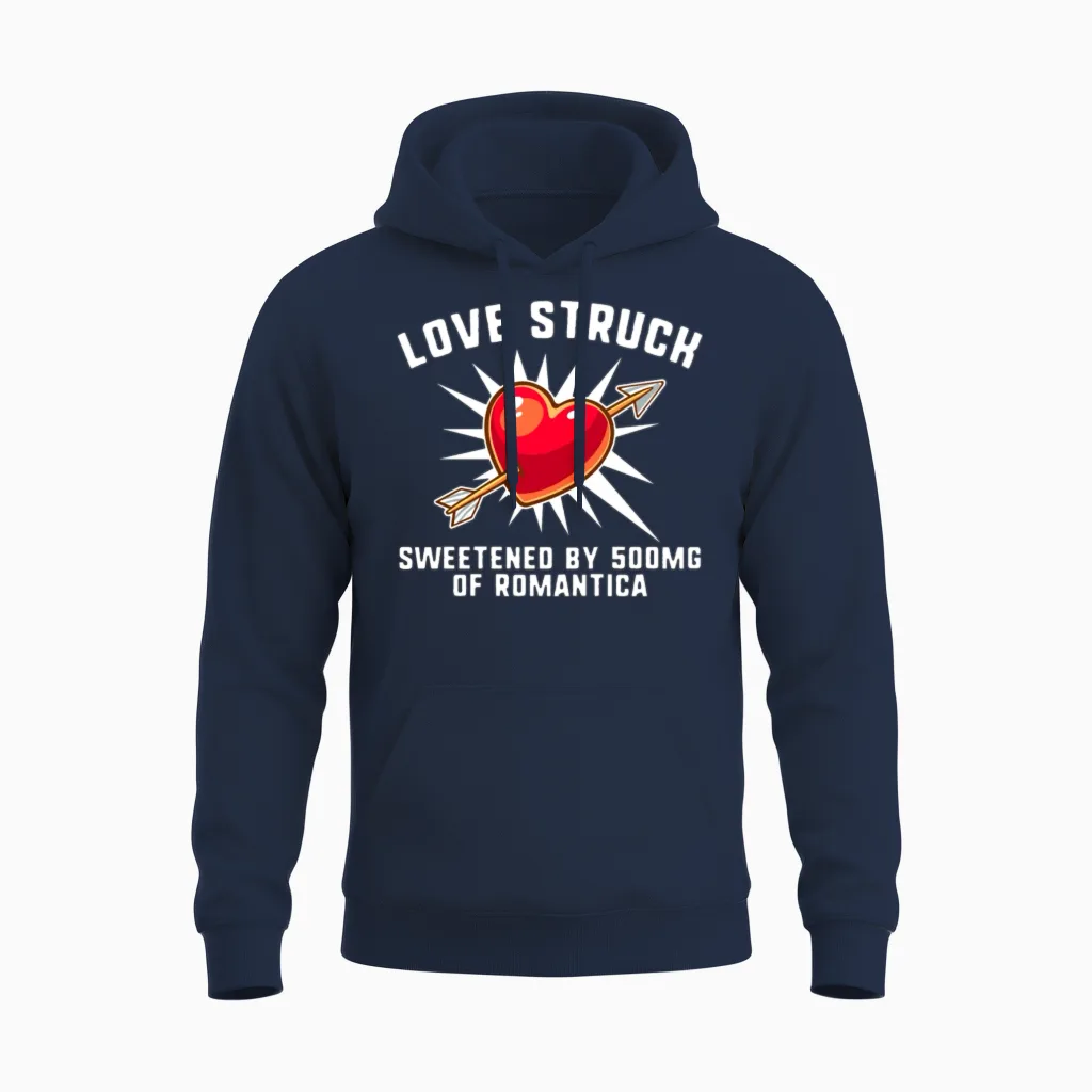 Valentines Day Shirt, Love Struck Sweetened By Unisex Hoodie in Navy
