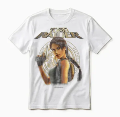 Tomb Raider Lara Croft Portrait with Seal Retro Video Game Unisex T-Shirt - White