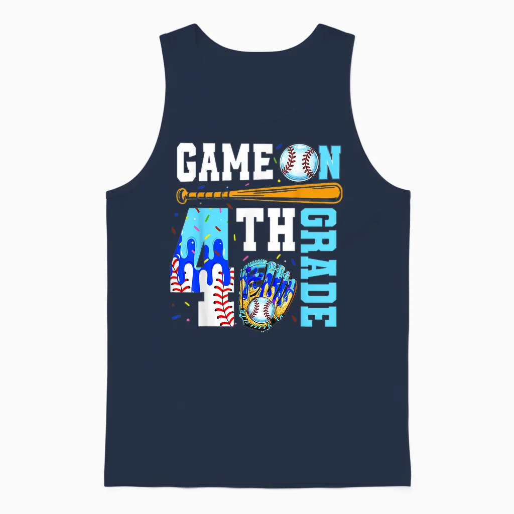 4th Grade Back to School Baseball Drip Ice Cream Game On Unisex Tank Top in Navy
