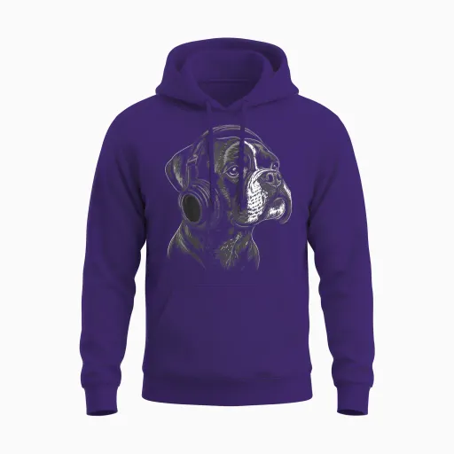Boxer Chien Motif Animal Animalier Musique Casque Boxer Unisex Hoodie in Purple