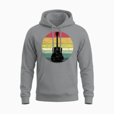 Retro Sunset Guitar Distressed Retro Rainbow Unisex Hoodie - Sport Grey