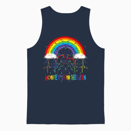 Funny Fancy Dress Party Saying Confetti in Heart Rainbow Unisex Tank Top - Navy