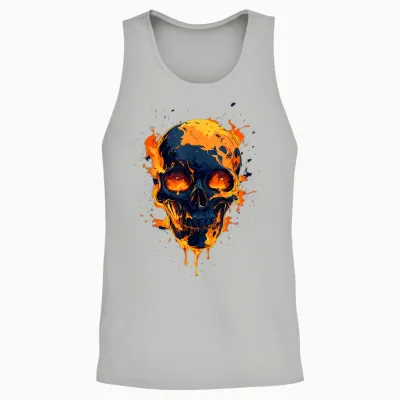 Skull on Fire, Flame, Elegant, Modern and Design! T-Shirt, Black, S Unisex Tank Top - Ash