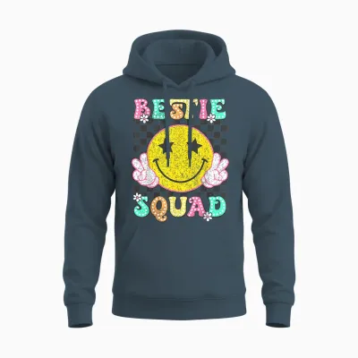 Groovy Bestie Squad Best Friends Matching Girls Boys Unisex Hoodie - Dark Heather