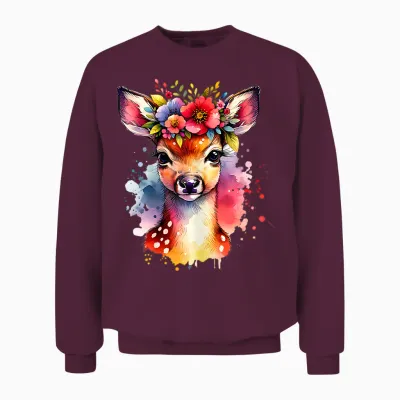 Trachtenshirt Kinder Mädchen Damen Hirsch Rehkitz Trachten Unisex Sweatshirt - Maroon