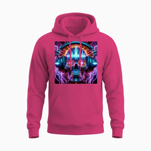 Futuristic Dj Skull Vinyl & Unisex Hoodie in Heliconia