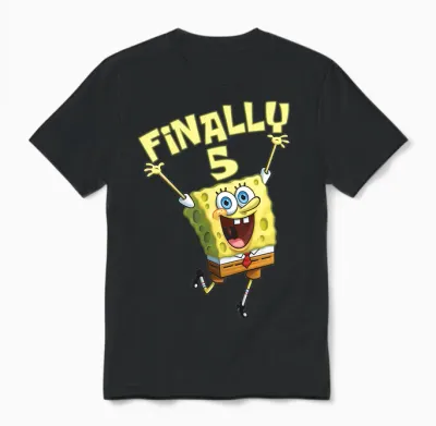 Mademark X Spongebob Squarepants - Kids Original Spongebob Square Pants - 5th Birthday. Finally 5. Unisex T-Shirt - Black