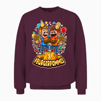 Cute Burger.pommes Cartoon Art Sieger Podest Foodie Unisex Sweatshirt - Maroon