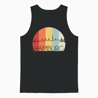 Hamburg Skyline Retro Unisex Tank Top - Black