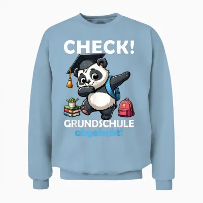 Check! Primary School Abgehakt! School Farewell Graduation Panda T-Shirt, Black Unisex Sweatshirt - Light Blue
