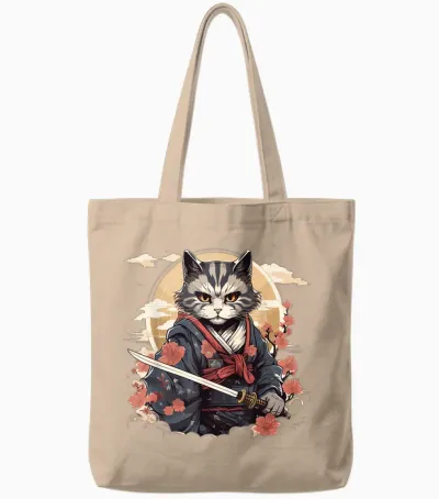 Samurai Cat Warrior Japanische Ninja Katze Kawaii Tote Bags - Natural