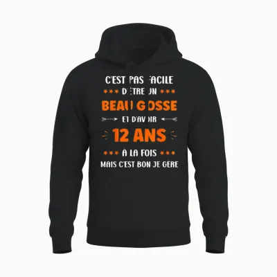 Funny Boy 12 Years Old Handsome Kid Birthday 12 Years T-Shirt, Black, S Unisex Hoodie - Black
