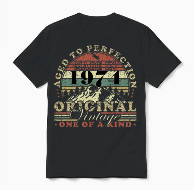 50th Birthday Vintage 1974 50 Years Unisex T-Shirt in Black