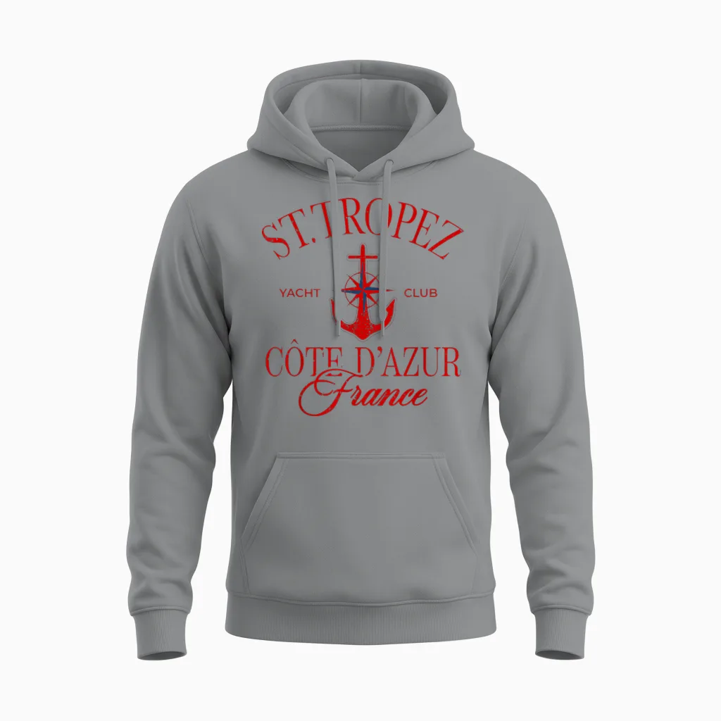 St. Tropez Cote D'azur Frankreich Segeln Vintage Anker Unisex Hoodie in Sport Grey