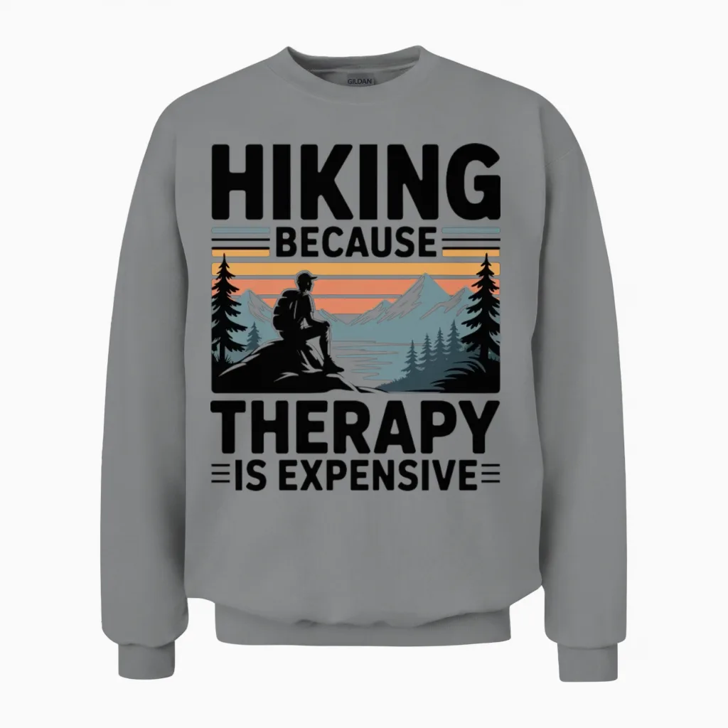Hiking Therapy Sunset Scene & Outdoors Unisex Sweatshirt in Sport Grey