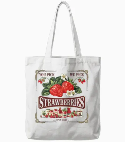Erdbeeren Tshirt Farm Fresh Vintage Erdbeerbauern Tote Bags - White