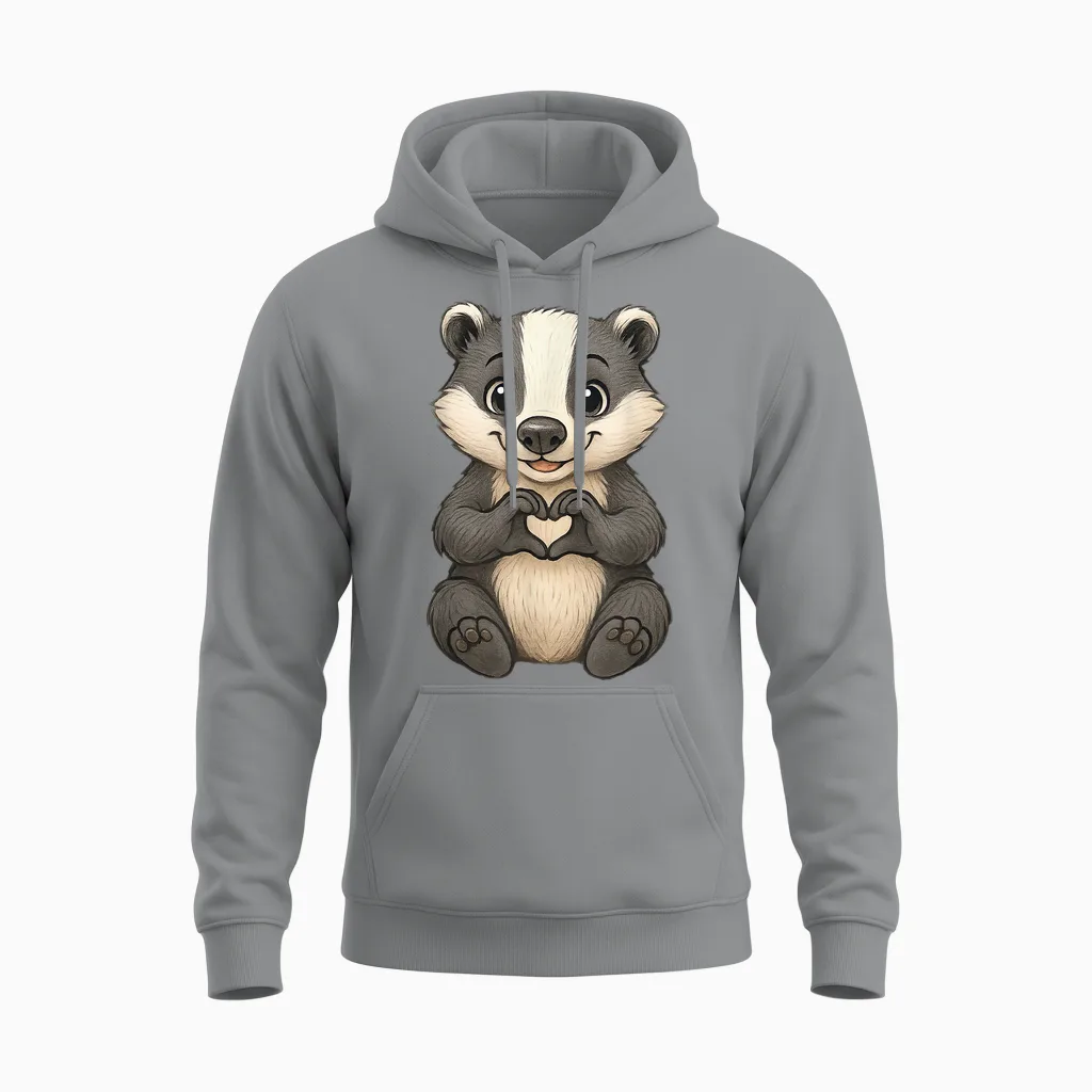 Badger with Heart | Cute Badger Motif with Heart Symbol and Badger T-Shirt, Black, S Unisex Hoodie in Sport Grey
