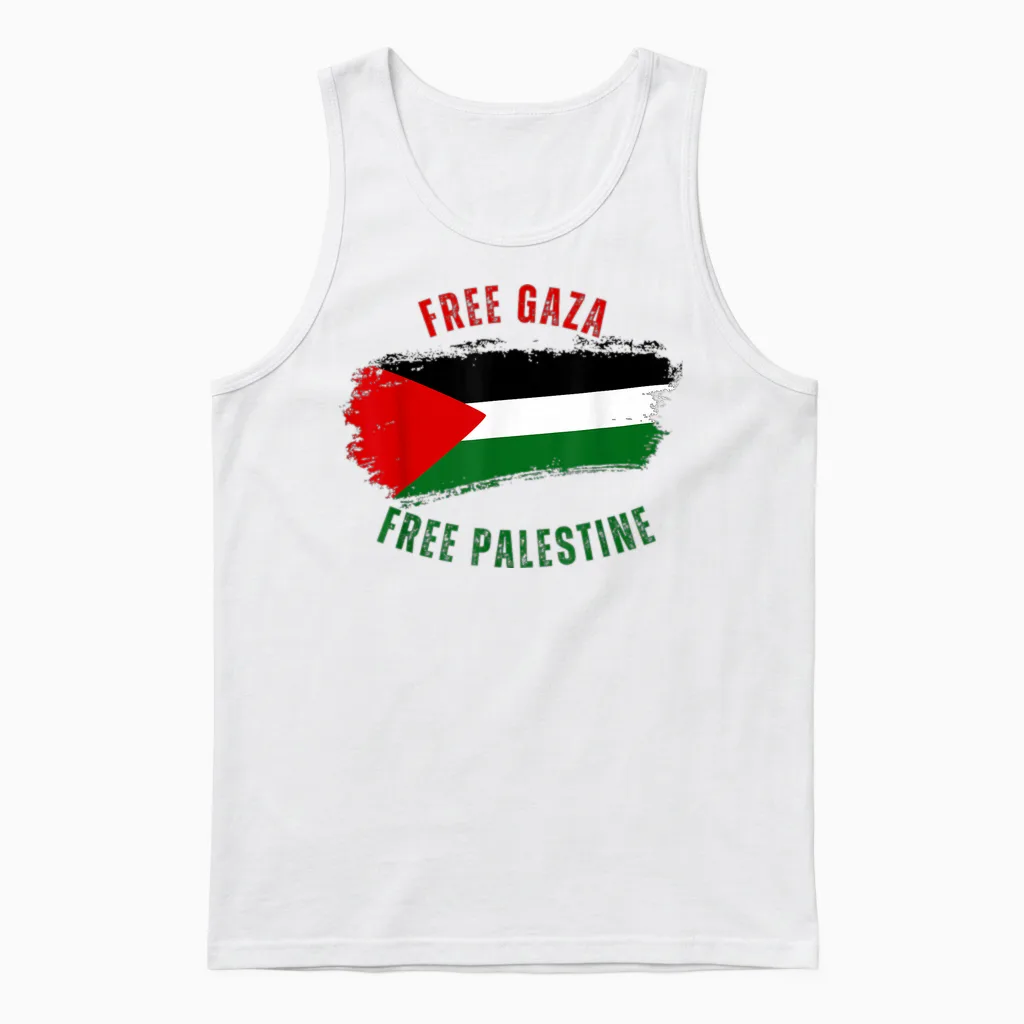 Palestinian Flag Free Gaza Free Palestine Support T-Shirt, Black, S Unisex Tank Top in White