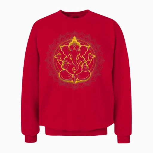 Hindu Ganesh Puja Elephant God India Meditation Yoga Murti Unisex Sweatshirt - Red