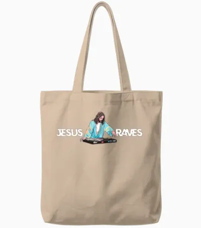 Jesus Raves Dj Rave Techno Edm Party Festival Tote Bags - Natural