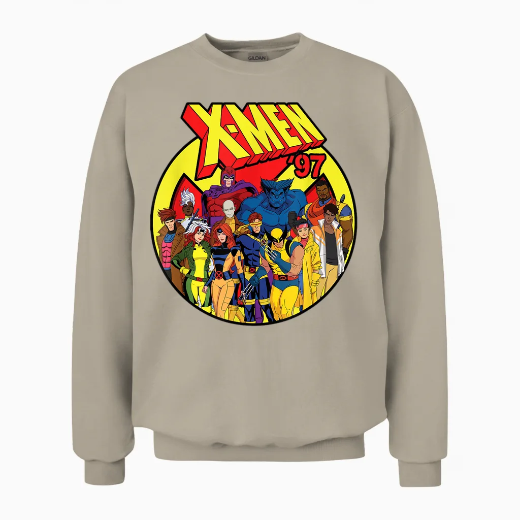 Marvel Studios X-Men '97 Animated Series Team and Title Logo T-Shirt, Black Unisex Sweatshirt in Sand