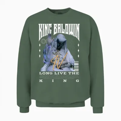 Backprint King Baldwin Iv T-Shirt, Black Unisex Sweatshirt - Military Green