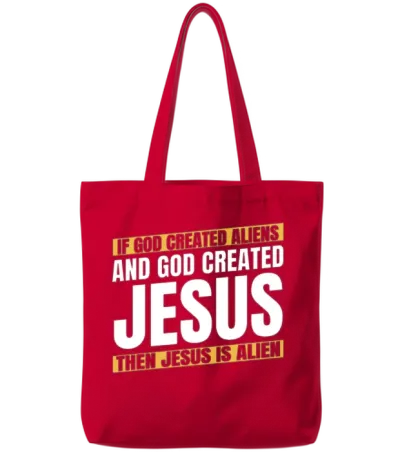 Christian Christianity Funny Alien Jesus Tote Bags - Red