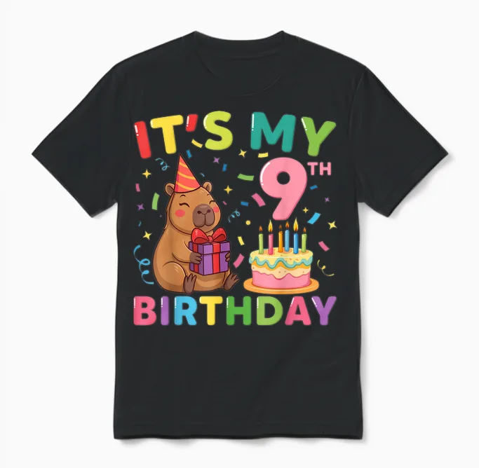 Es Ist Mein 9. Geburtstag Capybara, 9 Jahre, Junge, Mädchen, Cappy Bday Unisex T-Shirt in Black
