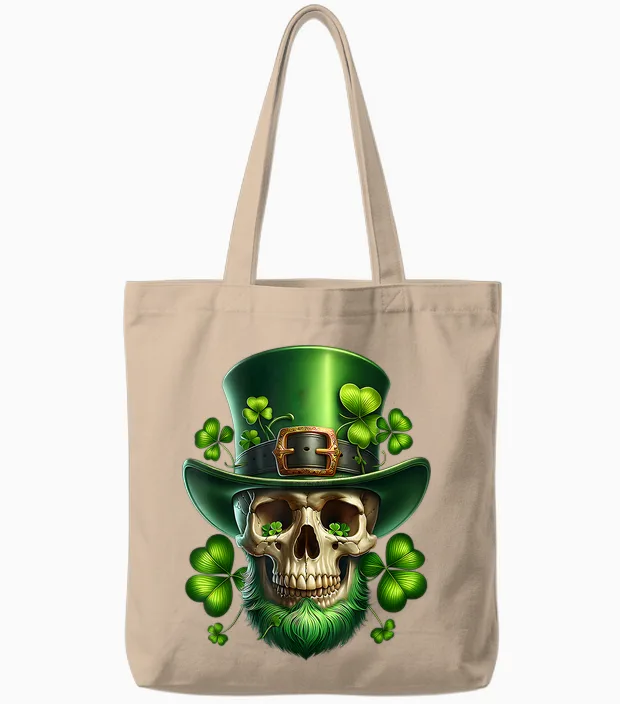 St Patrick's Day Irish Sugar Skull Day of Dead St Patrick's Day Tote Bags in Natural