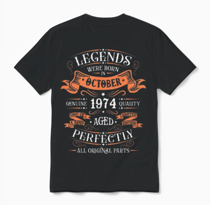 October 1974 Vintage Unisex T-Shirt in Black