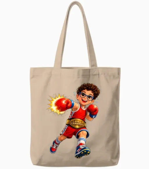 Little World Champion Boxer Tote Bags in Natural