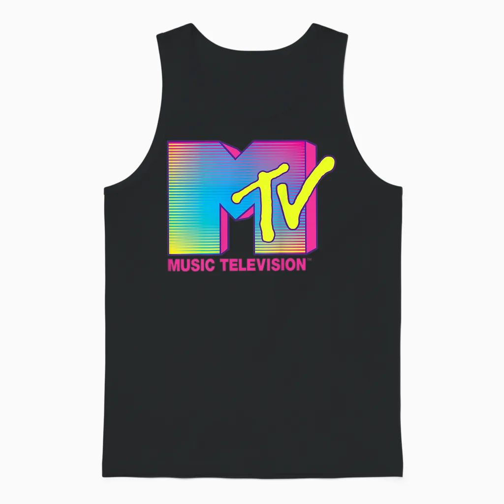 Mtv Logo Fluorescent Colors Retro Design Unisex Tank Top in Black