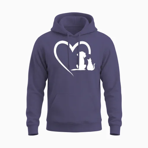 Dog Puppy and Baby Cat Heart - Animal Dog & Cat Heart T-Shirt for Men Women Girls Kids Unisex Hoodie - Heather Sport Dark Navy