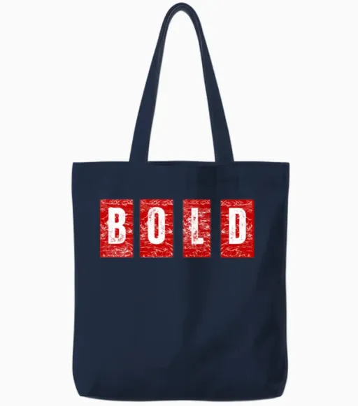 Bold Quad Panels Distressed Typography Tote Bags in Navy