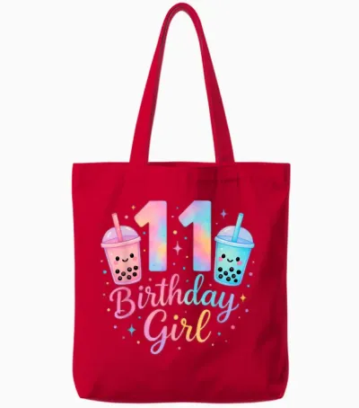 Bubble Boba Tea Sweet 11 Years Old 11th Birthday Girls Tote Bags - Red