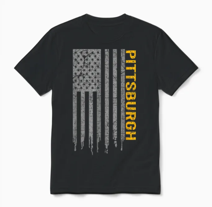 Pittsburgh Usa Flag Patriotic American from Pittsburgh Unisex T-Shirt in Black