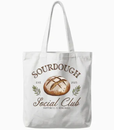 Vintage Sourdough Social Club Tote Bags - White