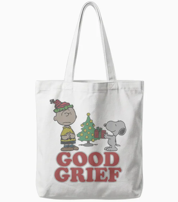 Peanuts Charlie Brown Goof Grief Christmas Tote Bags in White