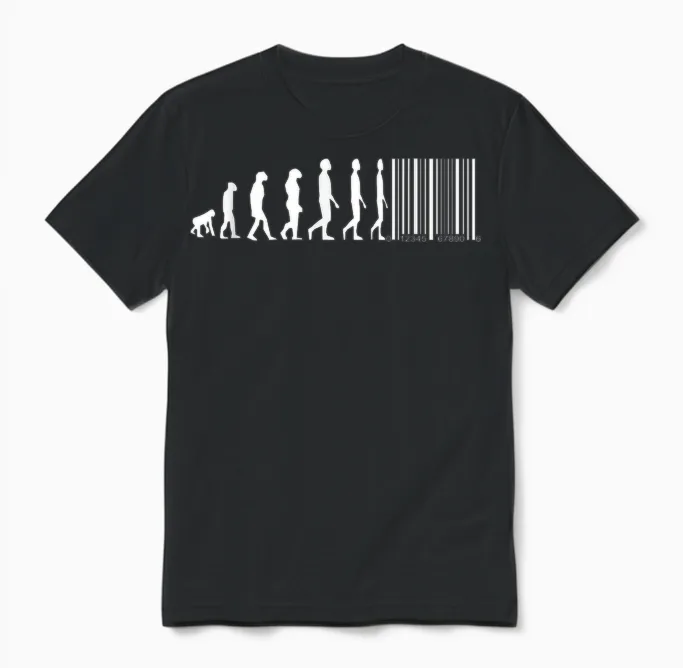 Evolution Von Affen Zum Menschen Mit Barcode Unisex T-Shirt in Black