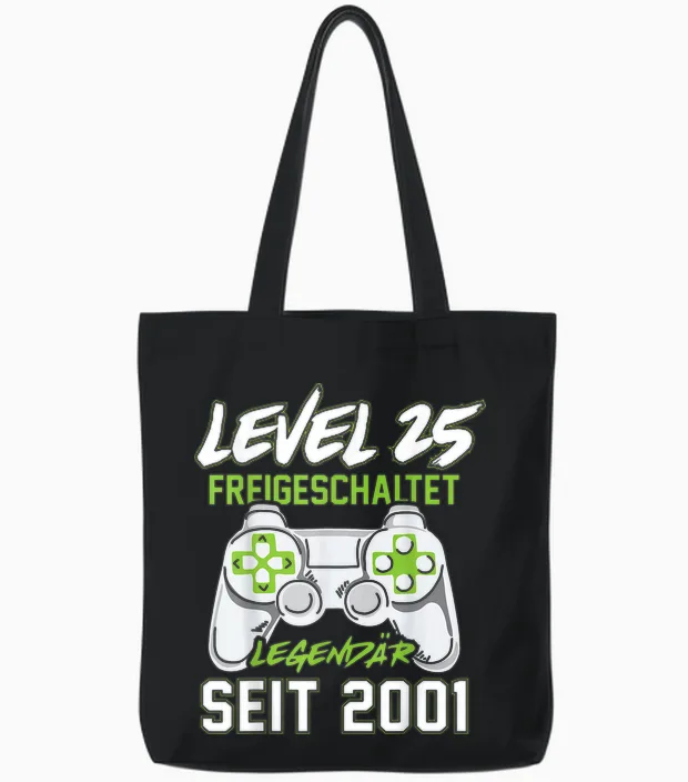 Level 25 Geburtstag Junge Gamer Mann Deko Jahrgang 2001 Tote Bags in Black