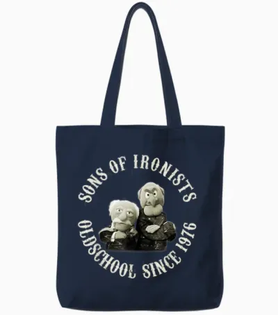 Disney the Muppets Waldorf & Statler Sons of Ironists T-Shirt, Black Tote Bags - Navy