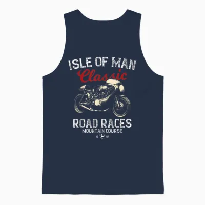 Retro Isle of Man Tt Races Vintage Motorcycle Race T-Shirt, Black, S Unisex Tank Top - Navy