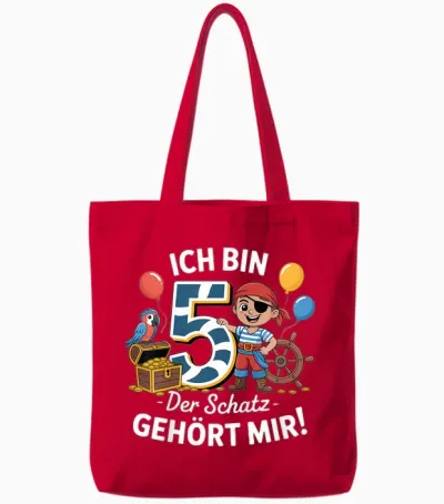 Ich Bin 5 Der Schatz Gehört Mir Piraten 5 Geburtstag Junge Tote Bags - Red