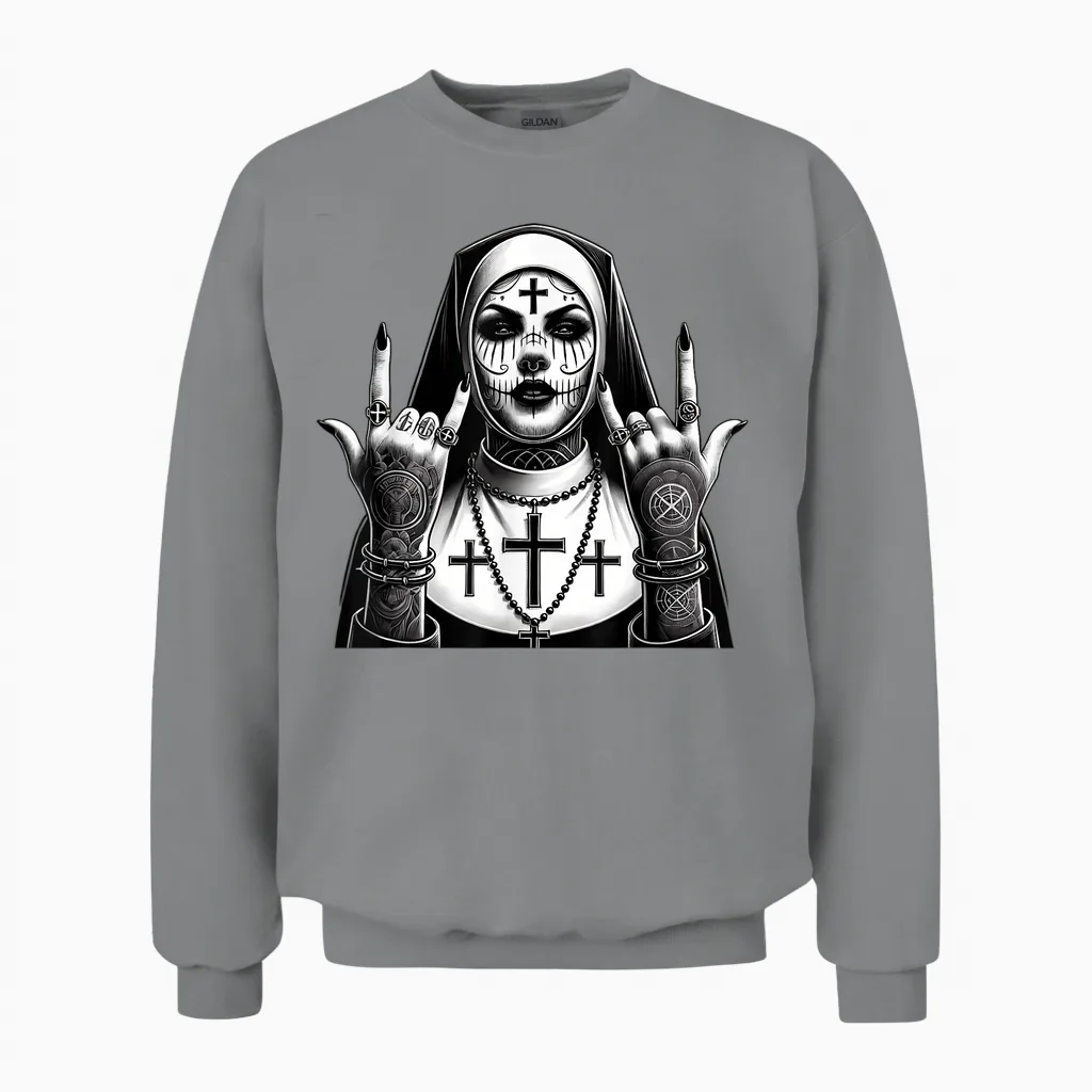 Gothique Esthétique Occulte Impie Grunge Emo Punk Satanic Nonne Unisex Sweatshirt in Sport Grey
